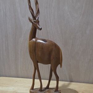 Elegant Brown Wooden Antelope Sculpture